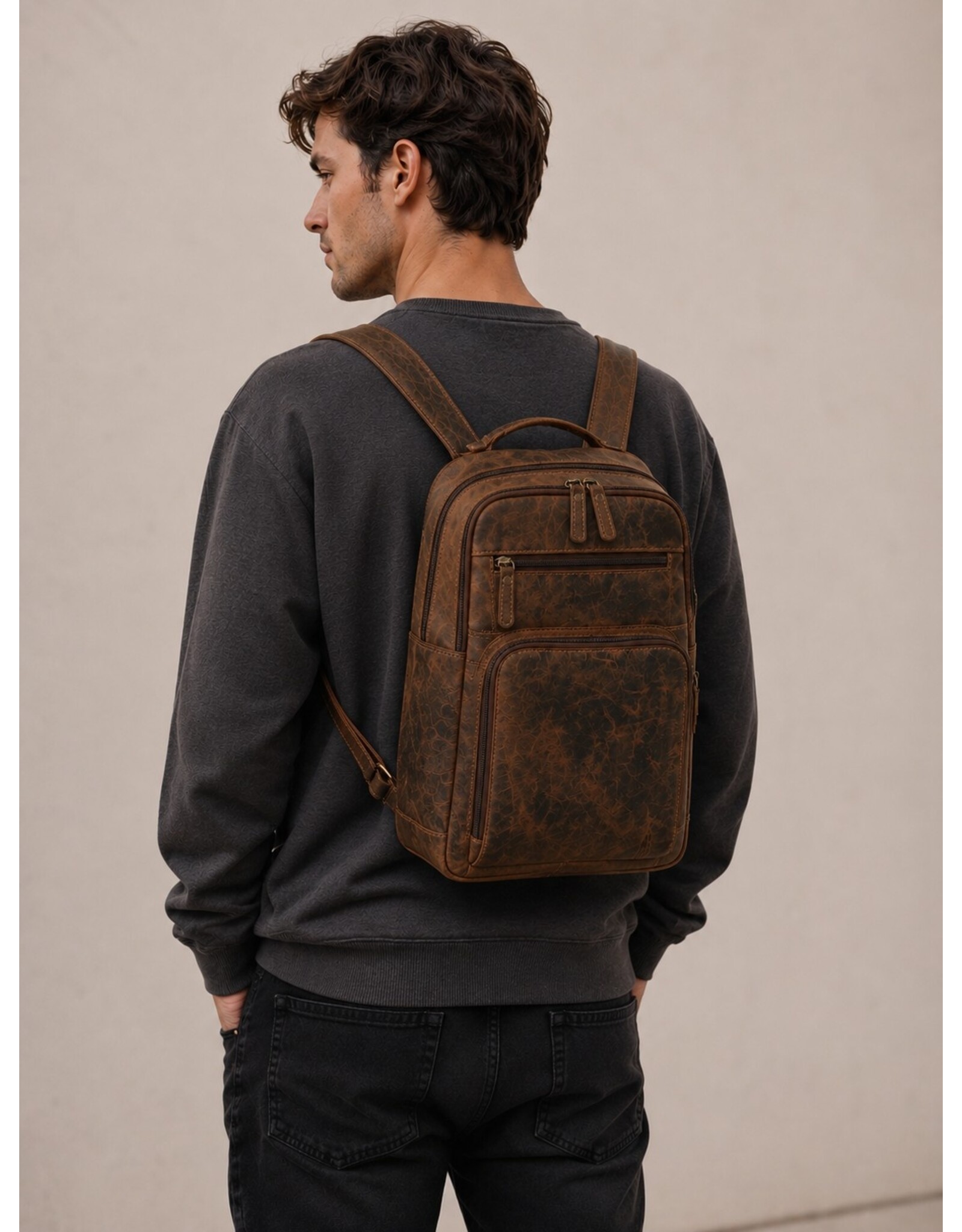 Hunters Leren rugzakken Leren shoppers - Hunters Rugzak Buffelleer bruin