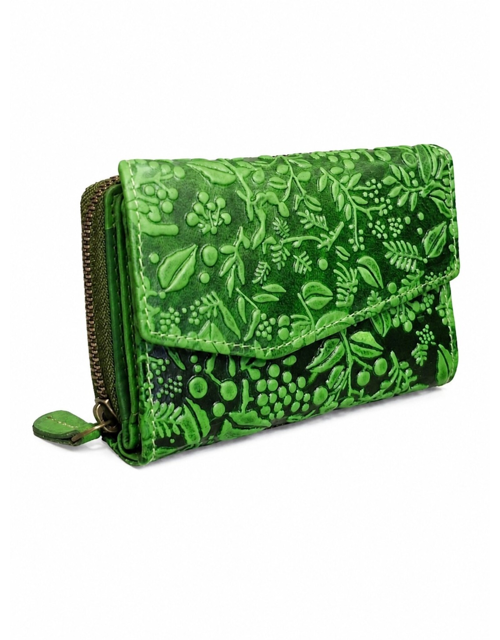 HillBurry Leather wallets - HillBurry Leather Wallet with Embossed Leaves green