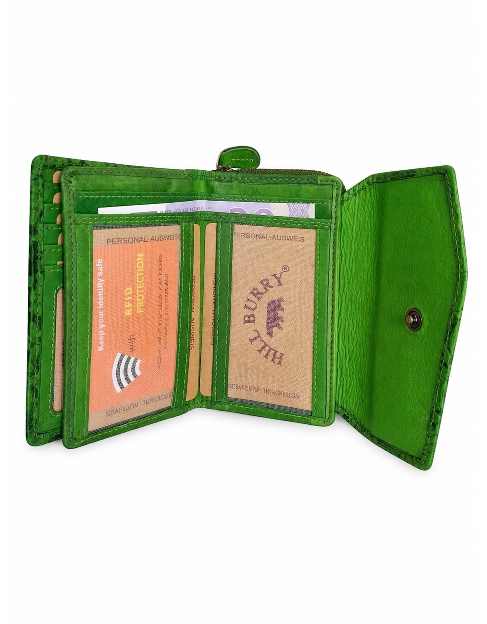 HillBurry Leather wallets - HillBurry Leather Wallet with Embossed Leaves green