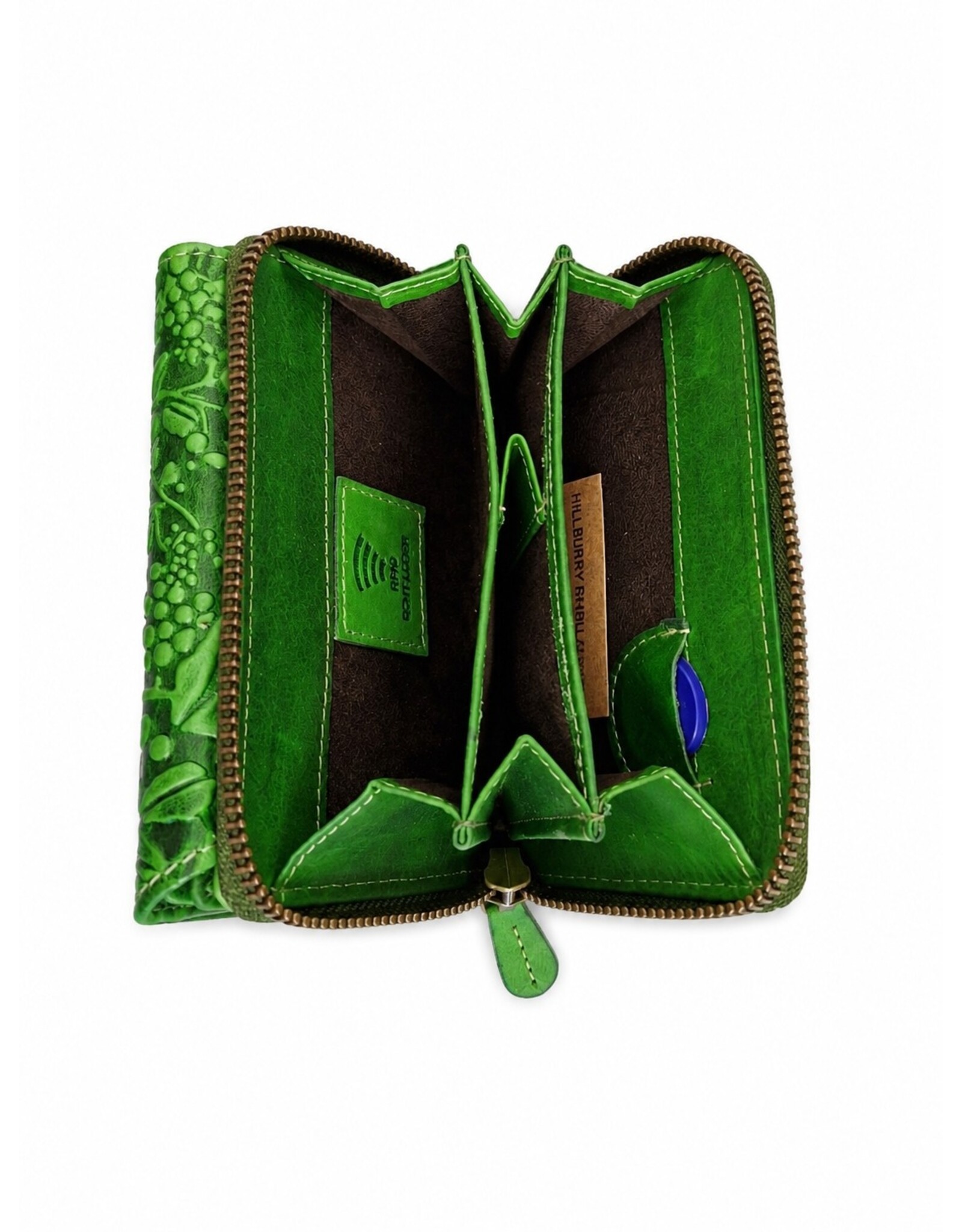 HillBurry Leather wallets - HillBurry Leather Wallet with Embossed Leaves green