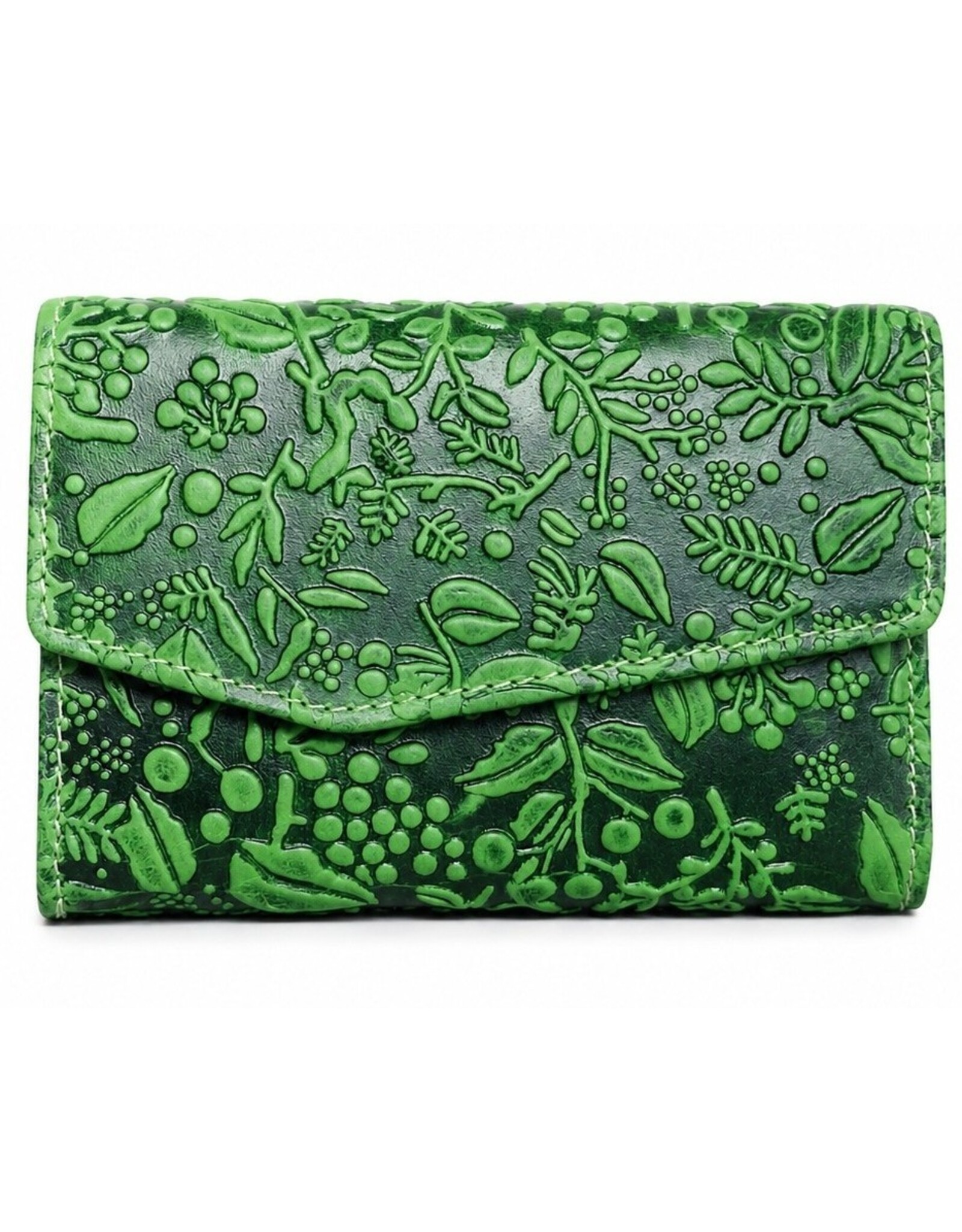 HillBurry Leather wallets - HillBurry Leather Wallet with Embossed Leaves green