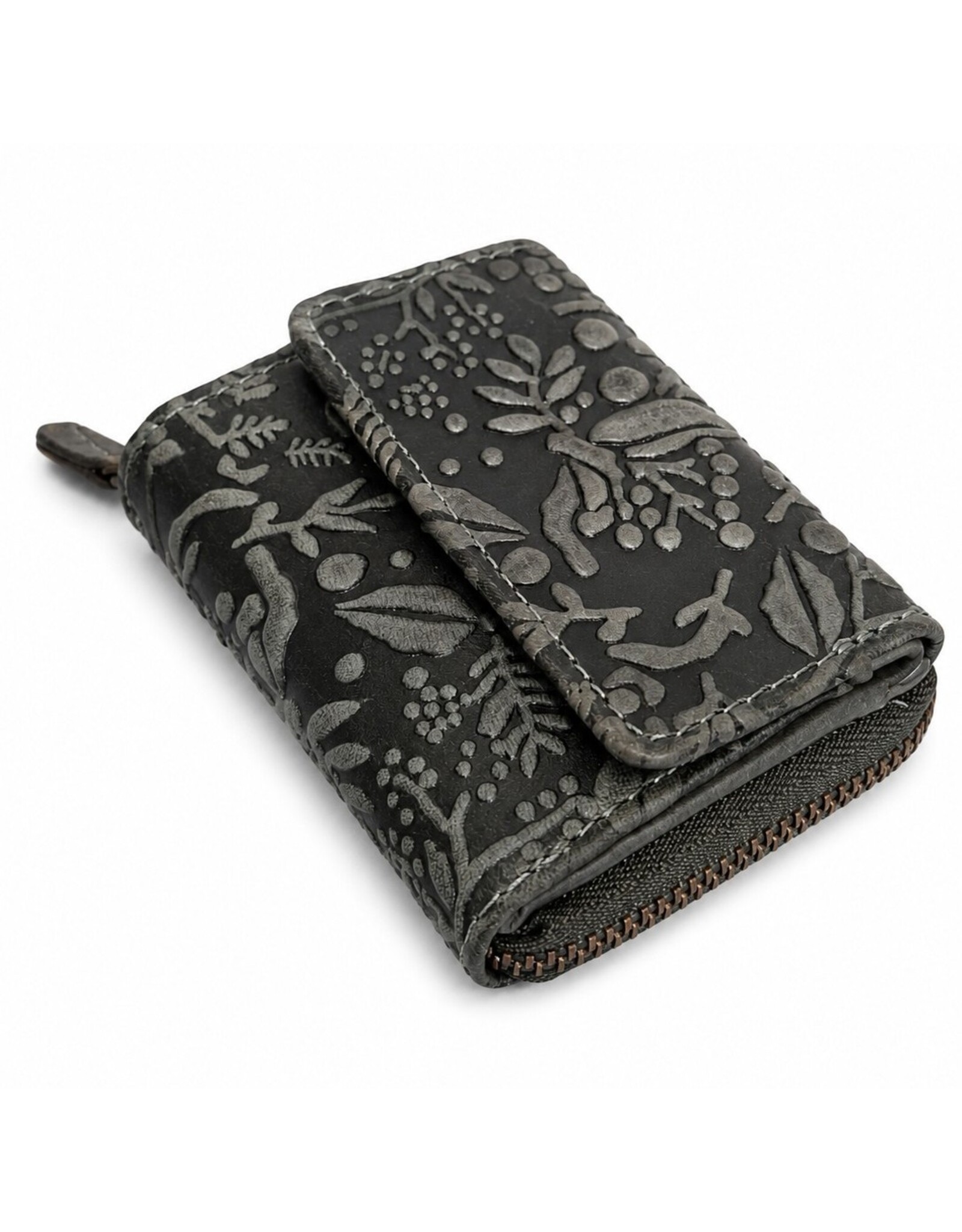 HillBurry Leather Wallets - Hillburry Leather mini wallet with embossed flowers