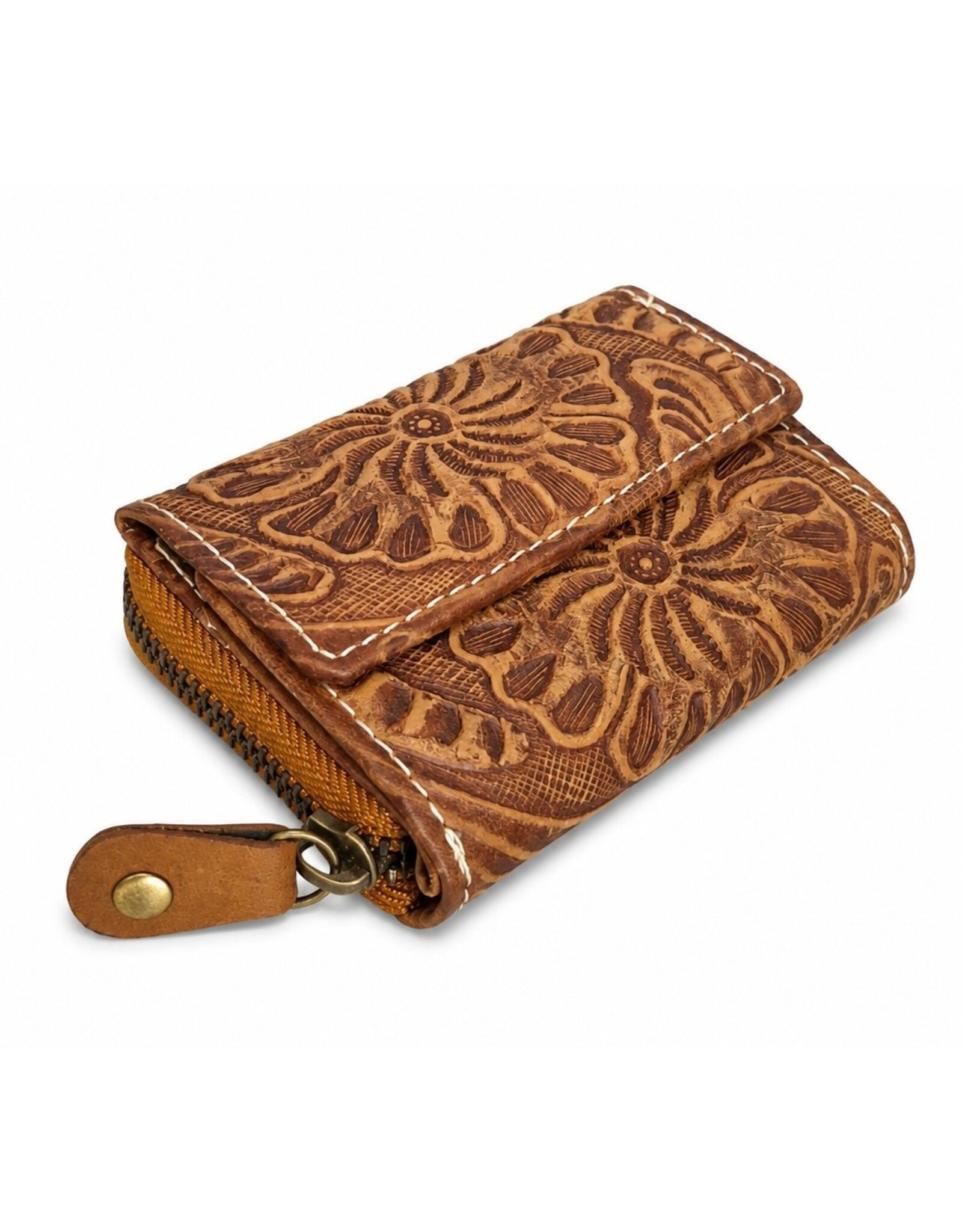 HillBurry Leather Wallets - Hillburry Leather mini wallet with embossed flowers