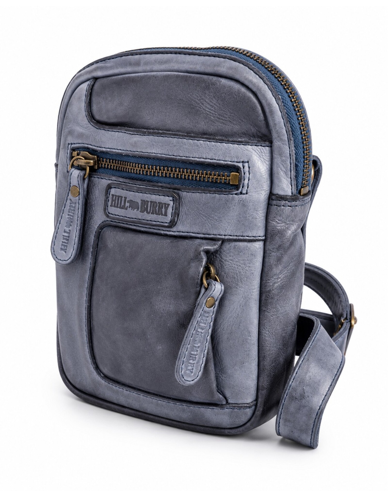 HillBurry Leren schoudertassen Leren crossbody tassen - Hillburry Crossbody Gewassen Leer Kangaroo Blue