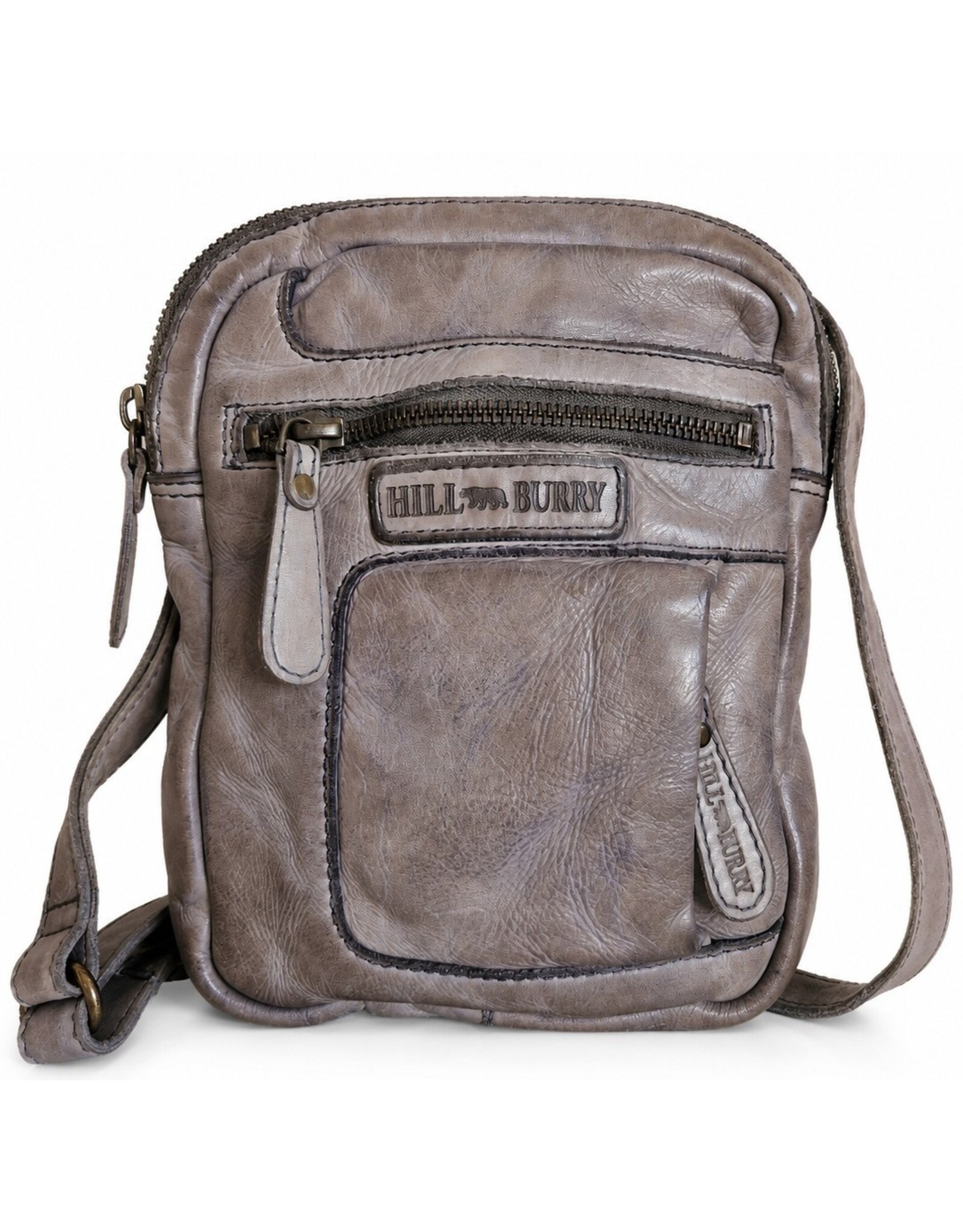 HillBurry Leren schoudertassen Leren crossbody tassen - Hillburry Crossbody Gewassen Leer Grijs