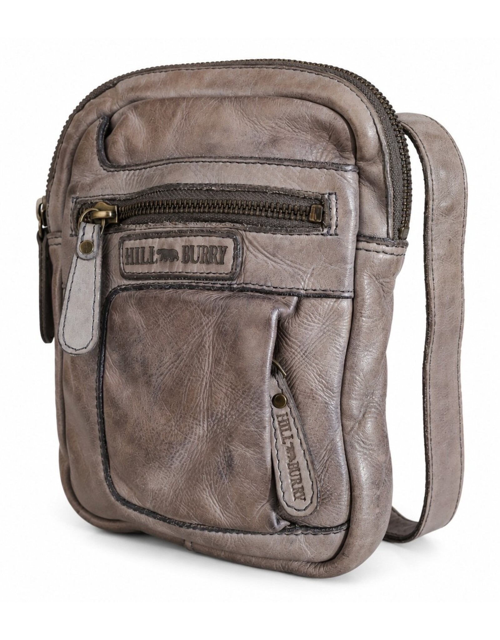 HillBurry Leren schoudertassen Leren crossbody tassen - Hillburry Crossbody Gewassen Leer Grijs