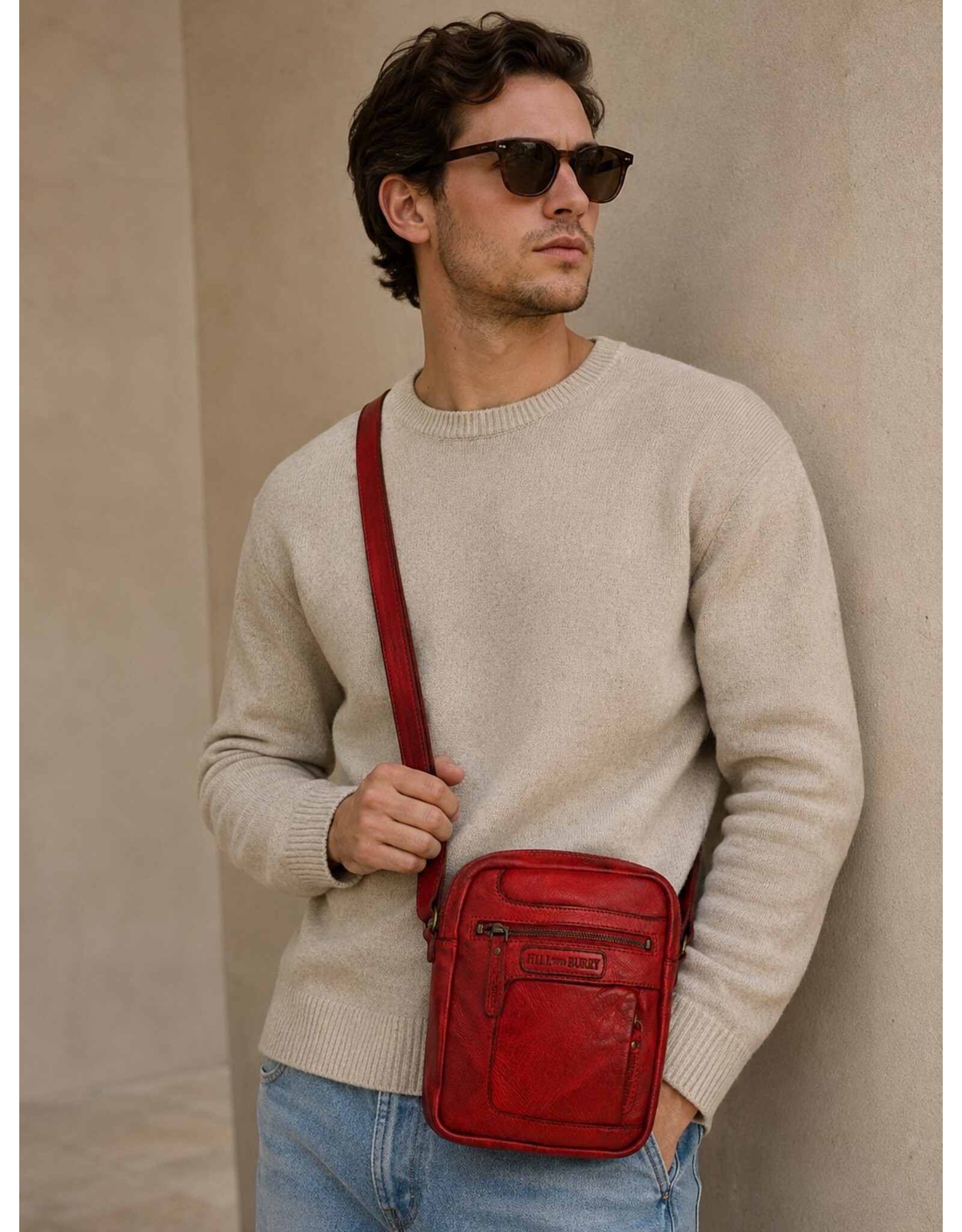 HillBurry Leather shoulderbags Leather crossbody bags - Hillburry Crossbody Washed Leather Red