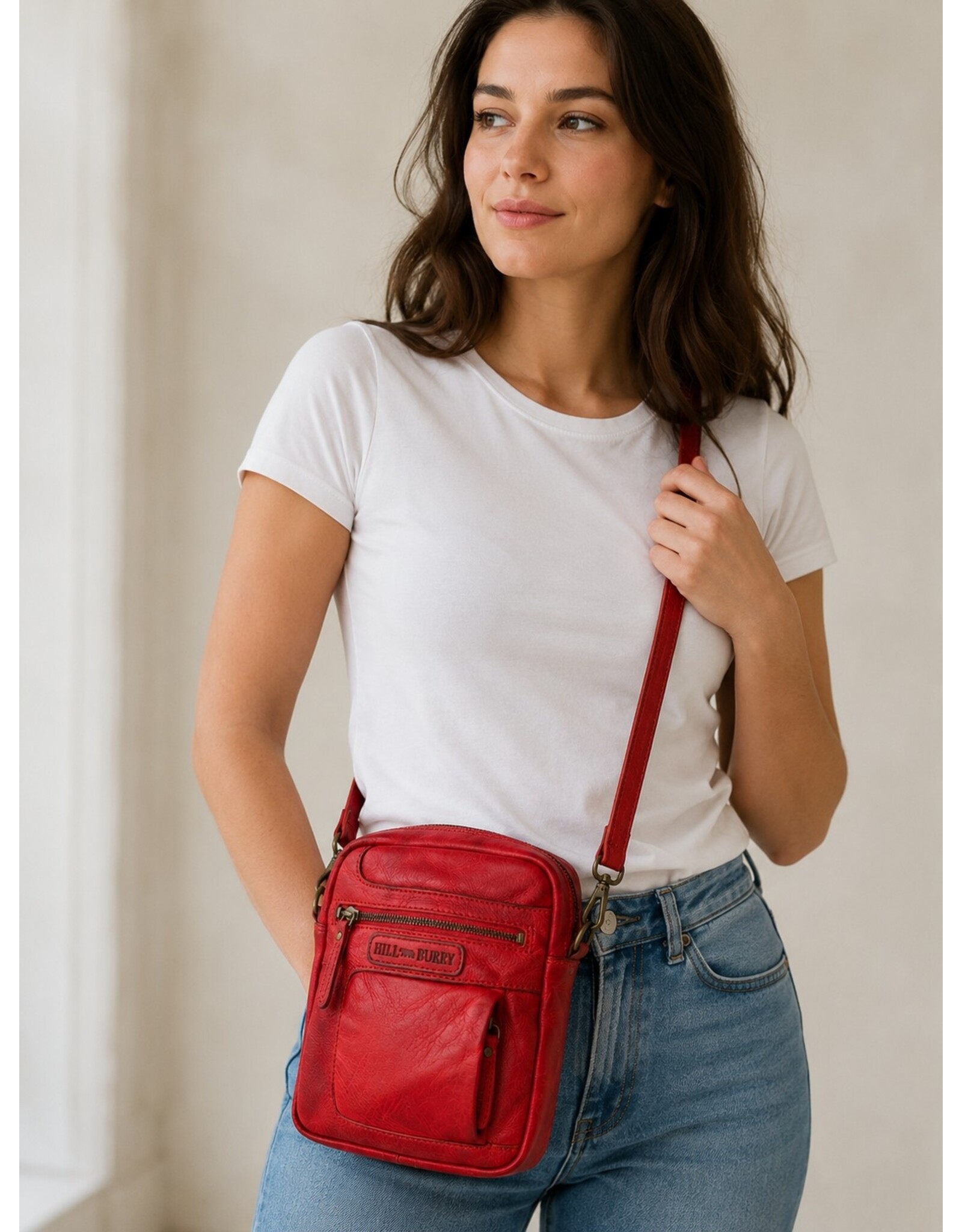 HillBurry Leather shoulderbags Leather crossbody bags - Hillburry Crossbody Washed Leather Red