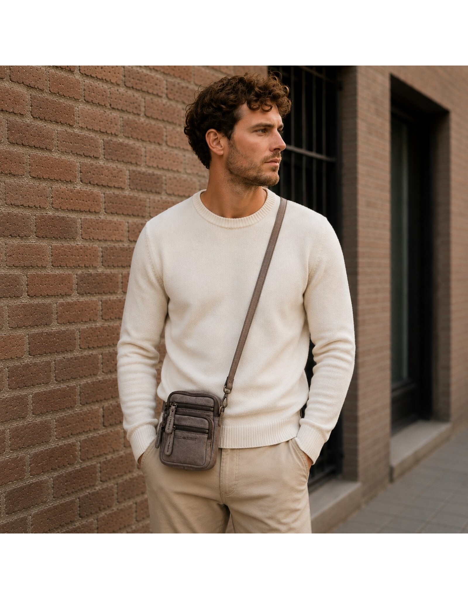 Hillburry Leren schoudertassen Leren crossbody tassen - Hillburry Leren Schoudertas met Ritsvakjes Grijs