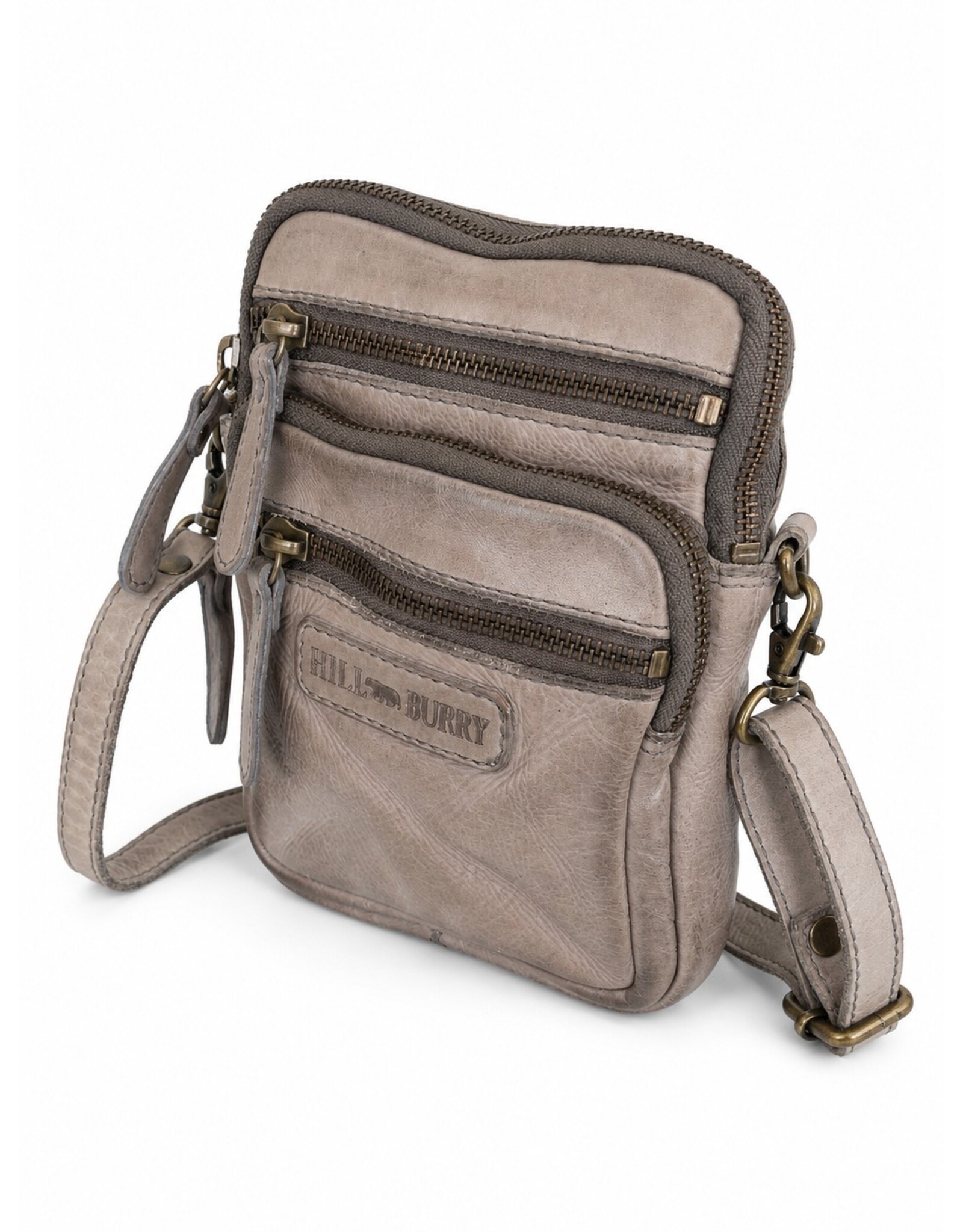Hillburry Leren schoudertassen Leren crossbody tassen - Hillburry Leren Schoudertas met Ritsvakjes Grijs