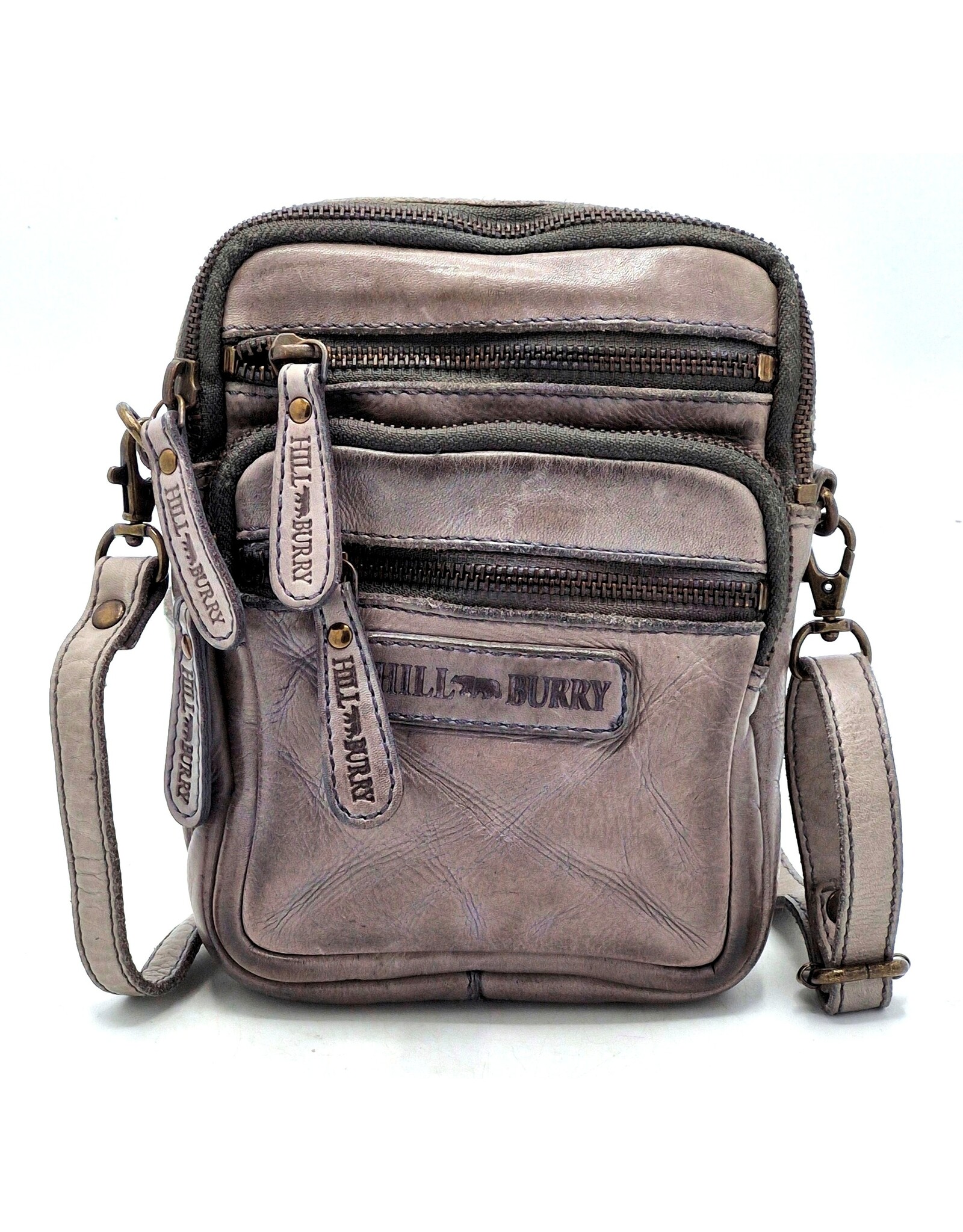 Hillburry Leather shoulderbags Leather crossbody bags - Hillburry Leather Shoulder Bag with Zip Pockets Grey