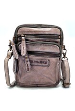 Hillburry Leren schoudertassen Leren crossbody tassen - Hillburry Leren Schoudertas met Ritsvakjes Grijs