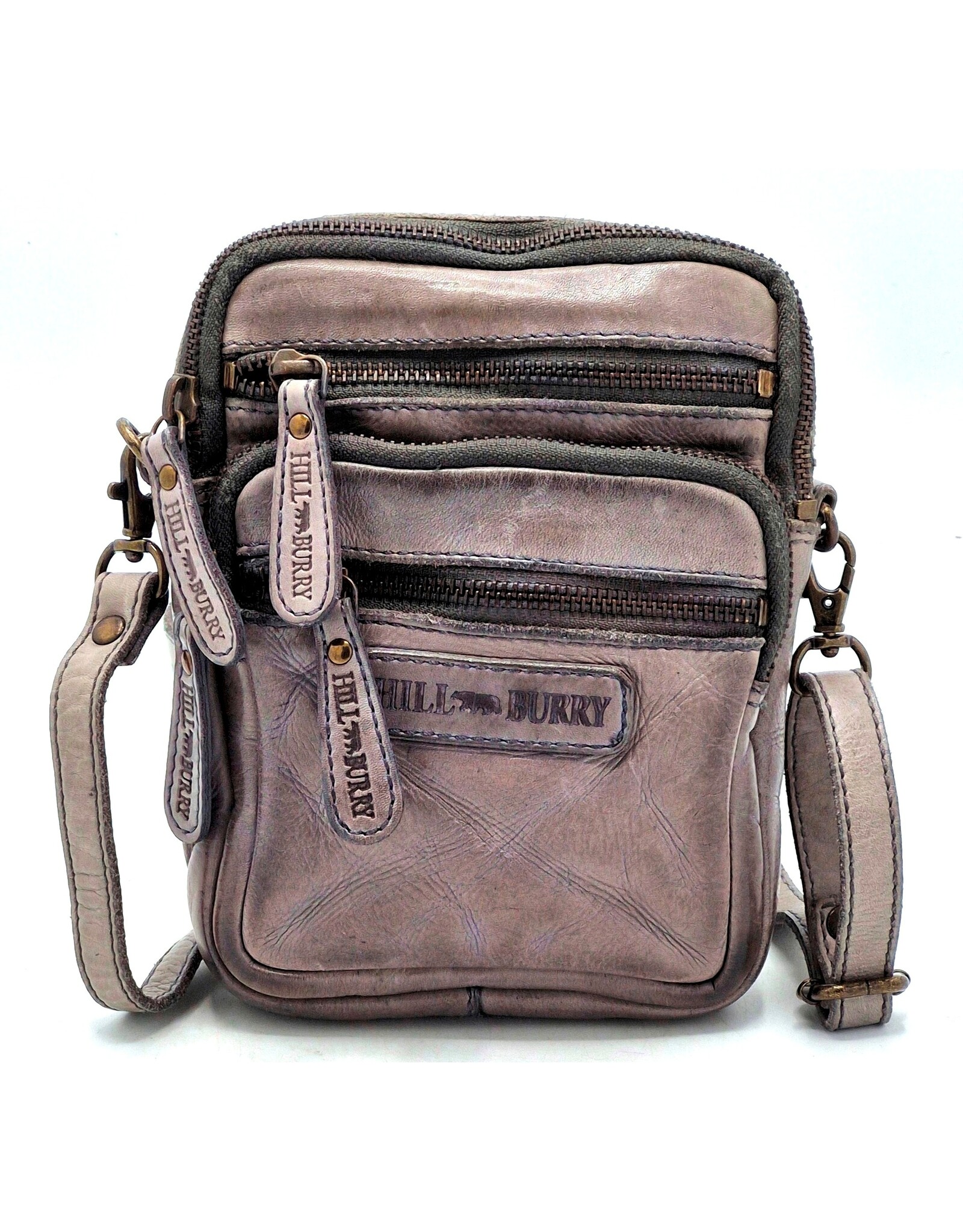 Hillburry Leren schoudertassen Leren crossbody tassen - Hillburry Leren Schoudertas met Ritsvakjes Grijs