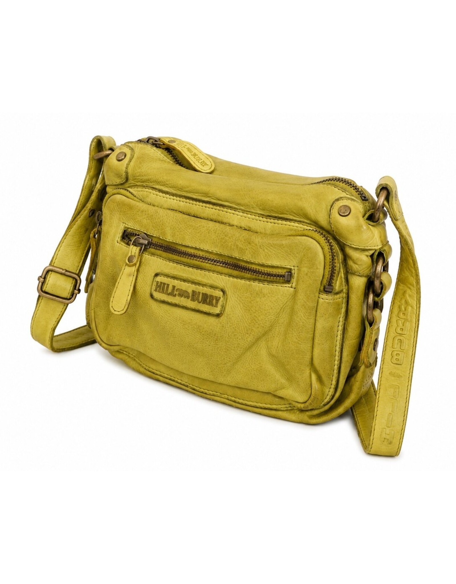 HillBurry Leren tassen - HillBurry Schoudertas Gewassen Leer Limegroen