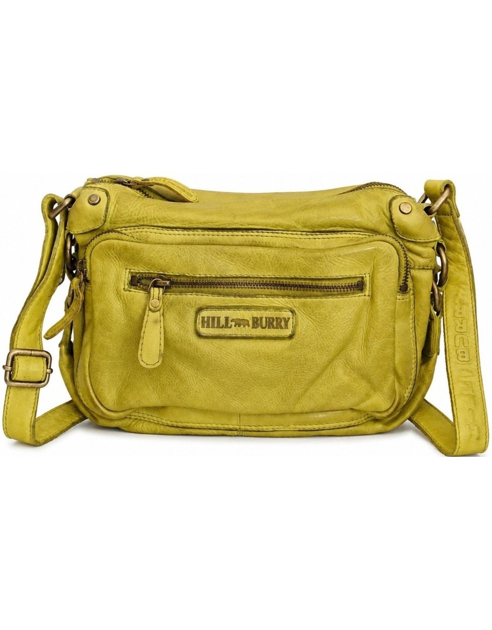 HillBurry Leren tassen - HillBurry Schoudertas Gewassen Leer Limegroen