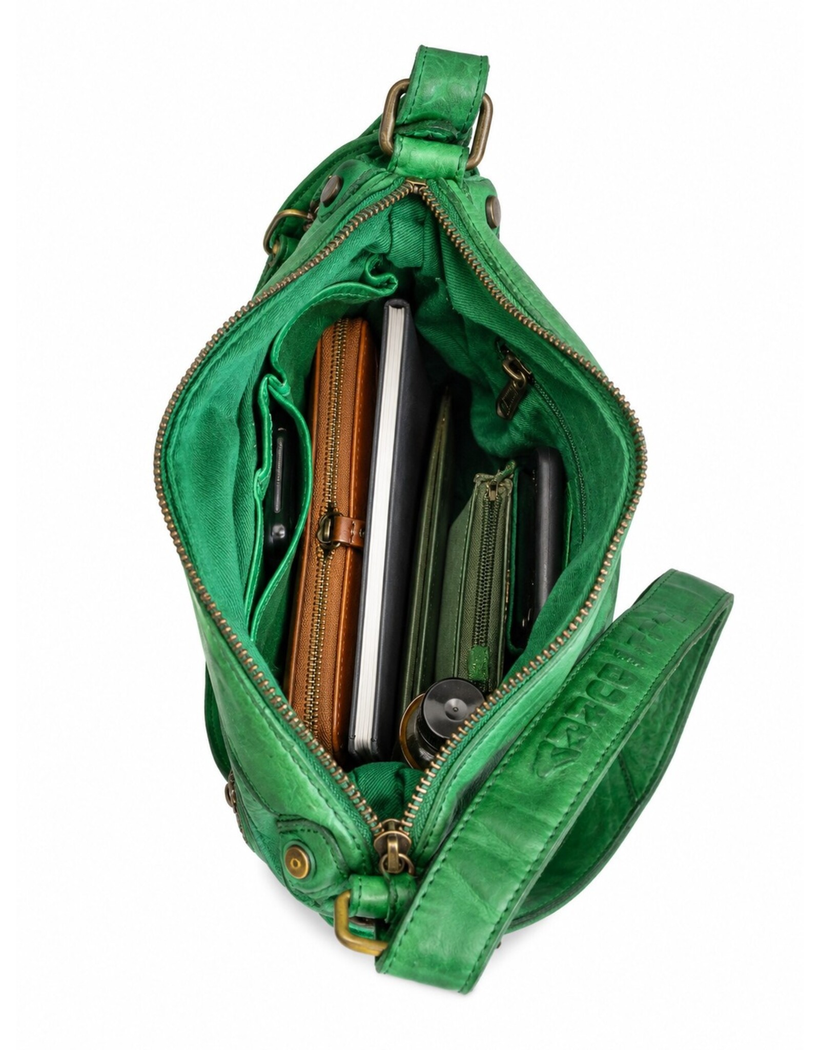 HillBurry Leren tassen - HillBurry Schoudertas Gewassen Leer Groen