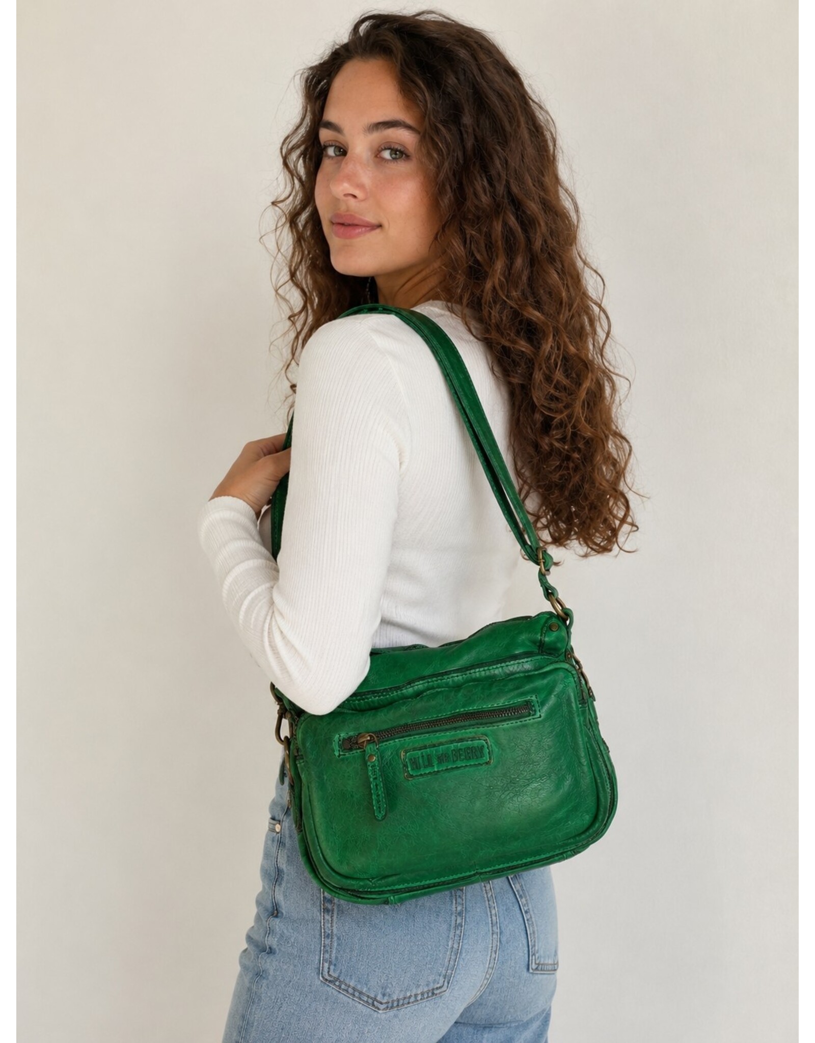 HillBurry Leren tassen - HillBurry Schoudertas Gewassen Leer Groen