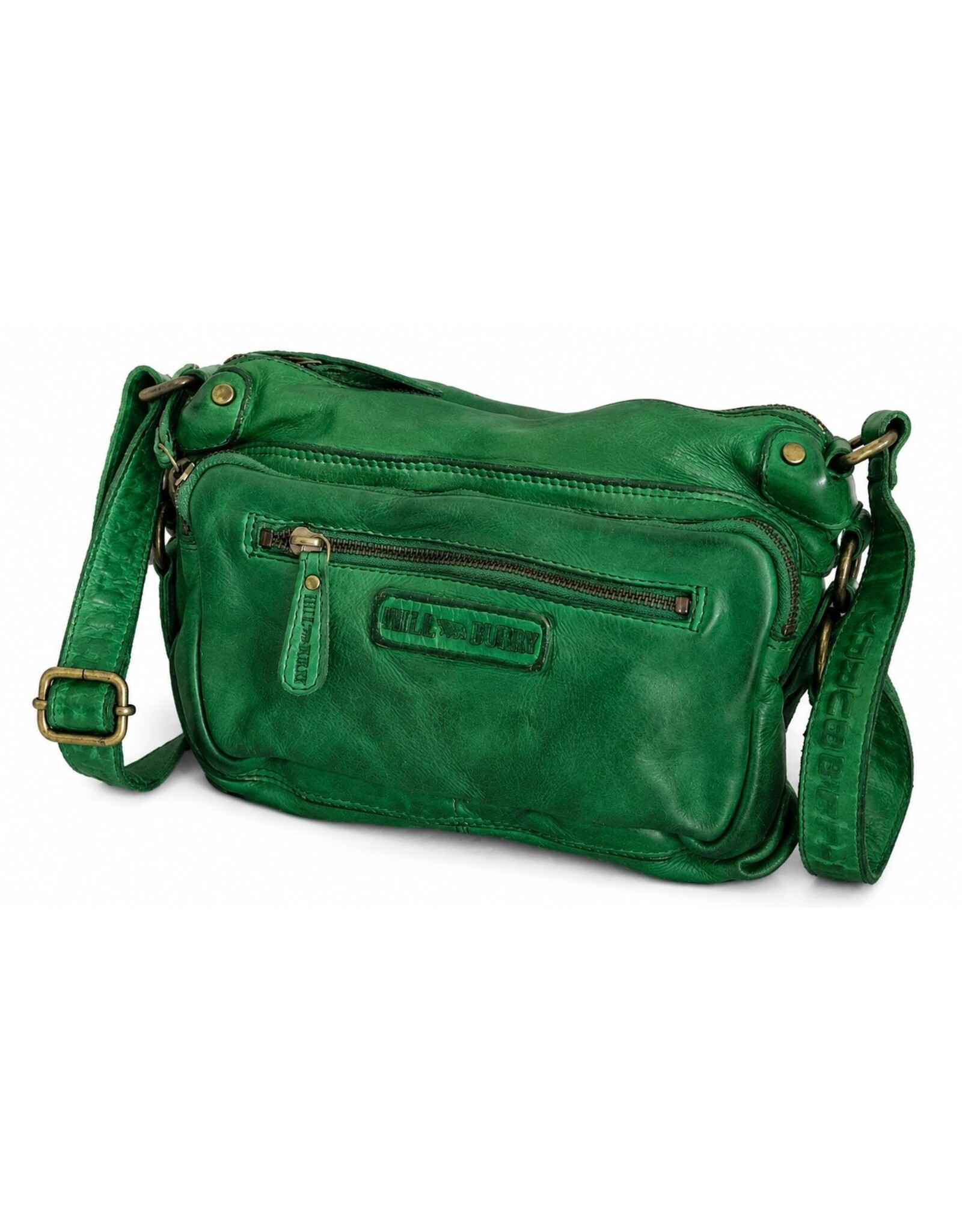 HillBurry Leren tassen - HillBurry Schoudertas Gewassen Leer Groen