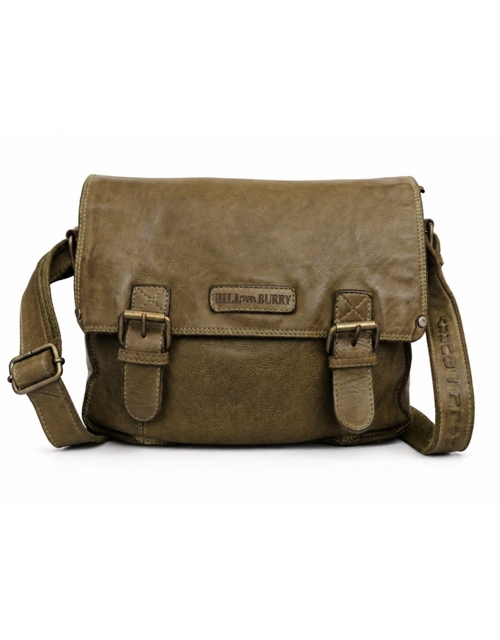 HillBurry Leren schodertassen Leren crossbody tassen - HillBurry Leren Schooltas Gewassen Leer (groen)