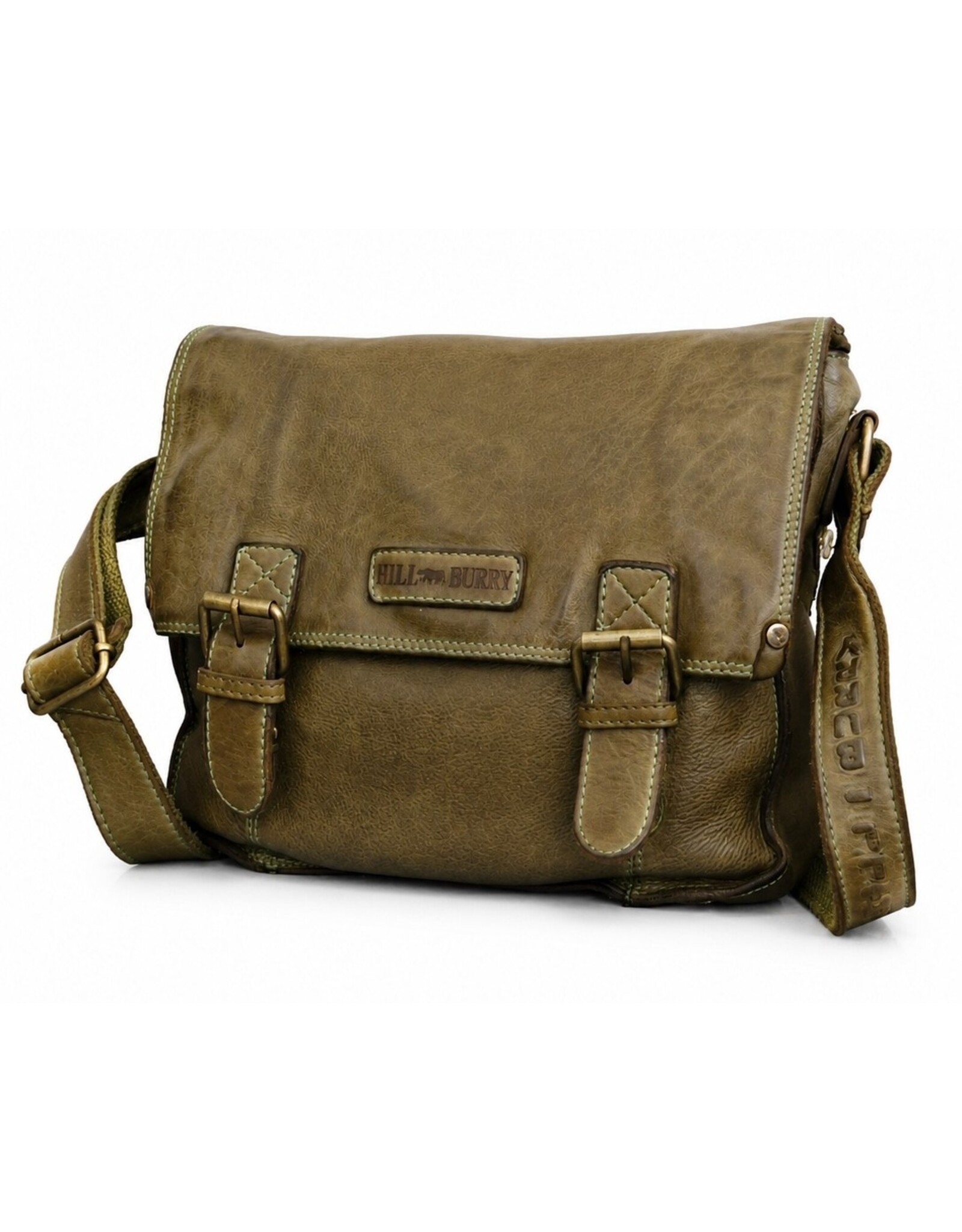 HillBurry Leren schodertassen Leren crossbody tassen - HillBurry Leren Schooltas Gewassen Leer (groen)