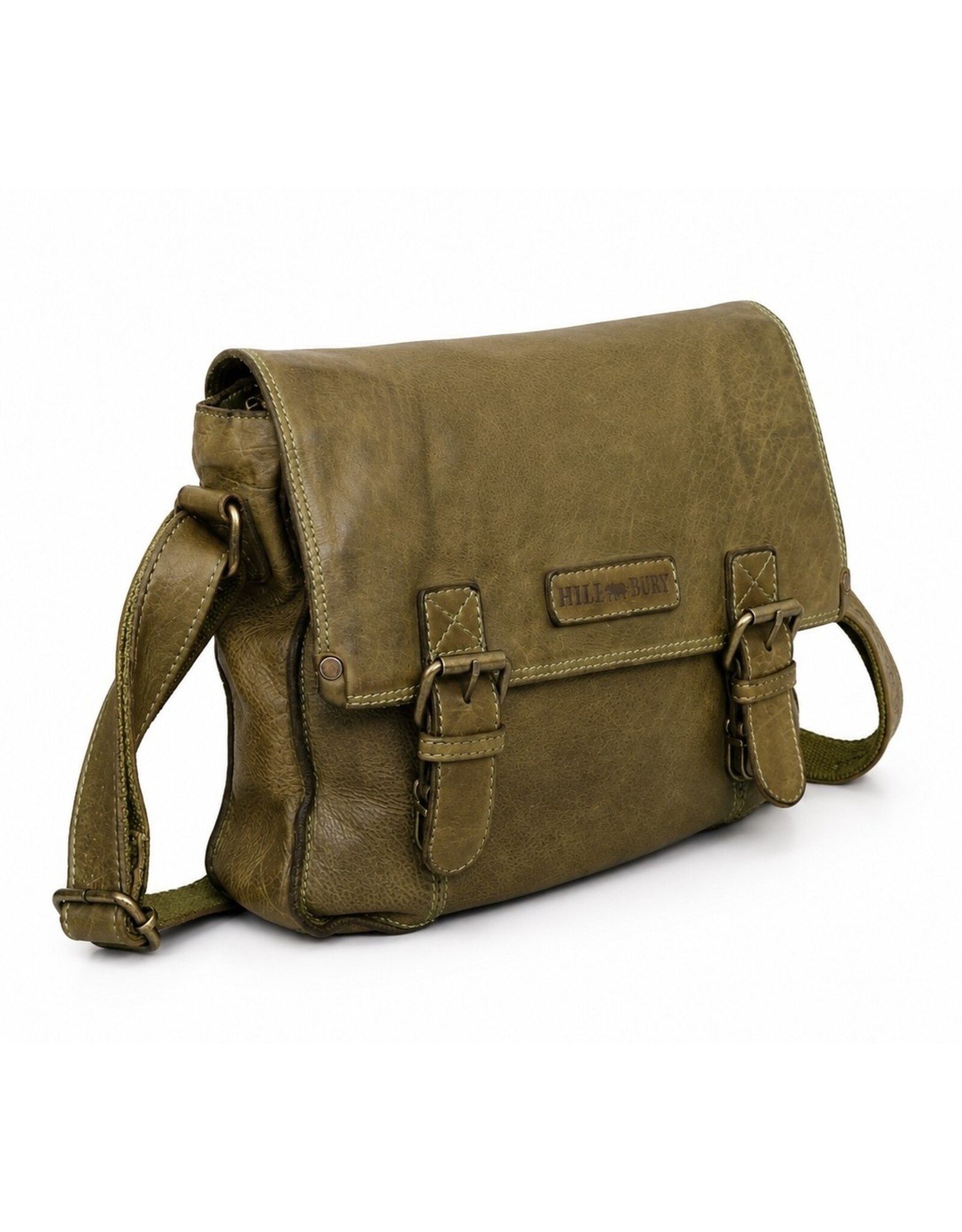 HillBurry Leren schodertassen Leren crossbody tassen - HillBurry Leren Schooltas Gewassen Leer (groen)