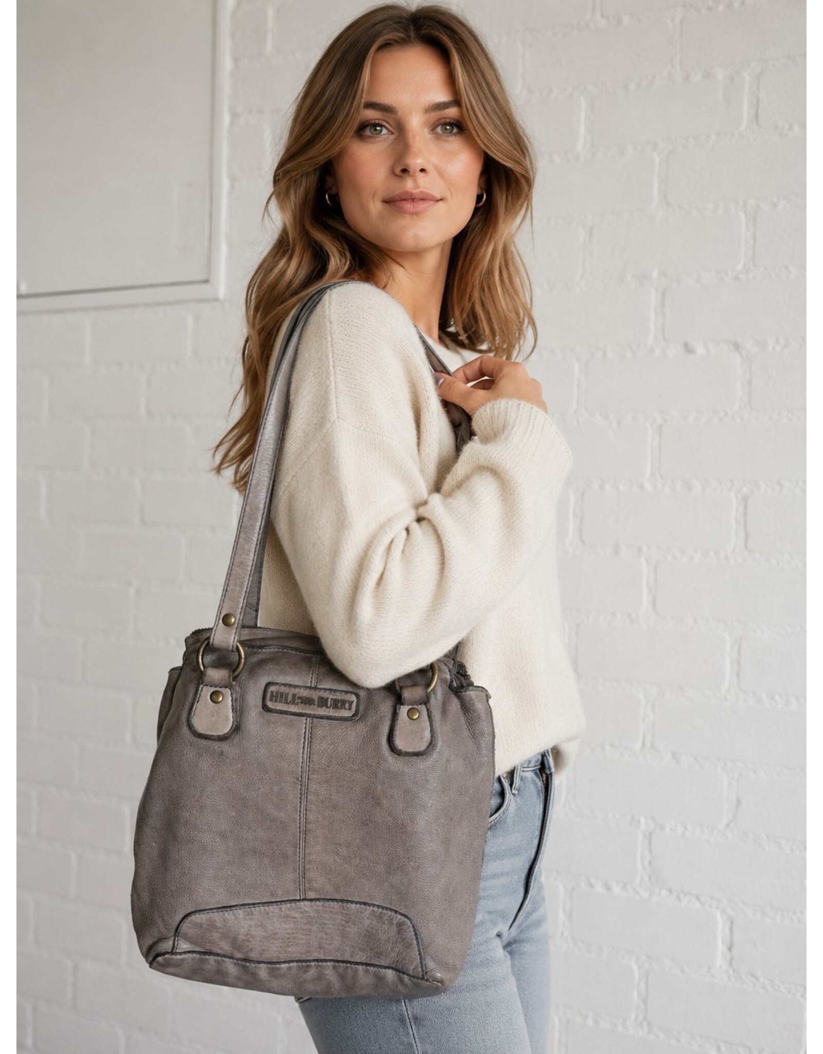 HillBurry Leather backpacks Leather shoppers - HillBurry backpack-shoulder bag washed leather (grey)