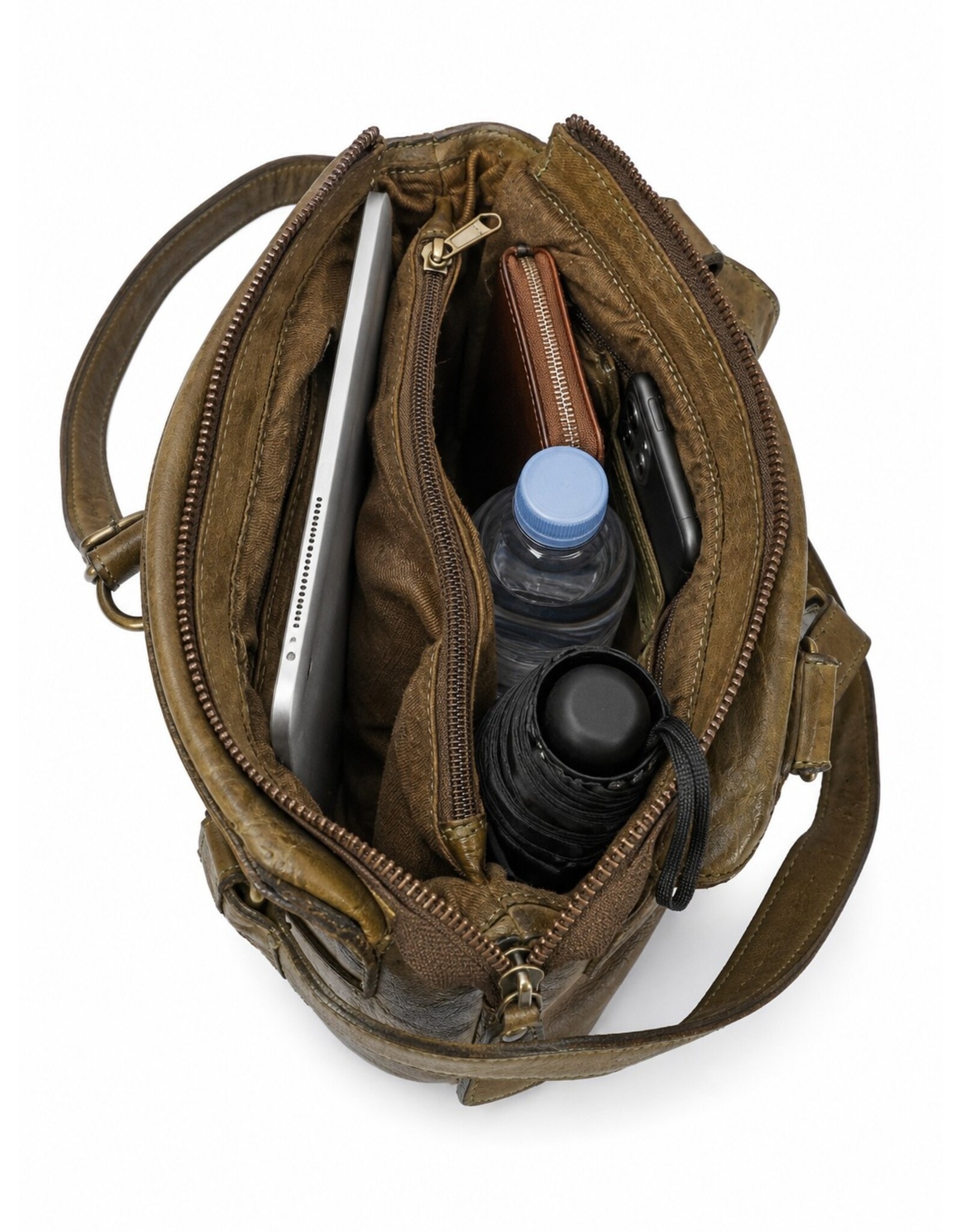 HillBurry Leather backpacks Leather shoppers - HillBurry backpack-shoulder bag washed leather (green)