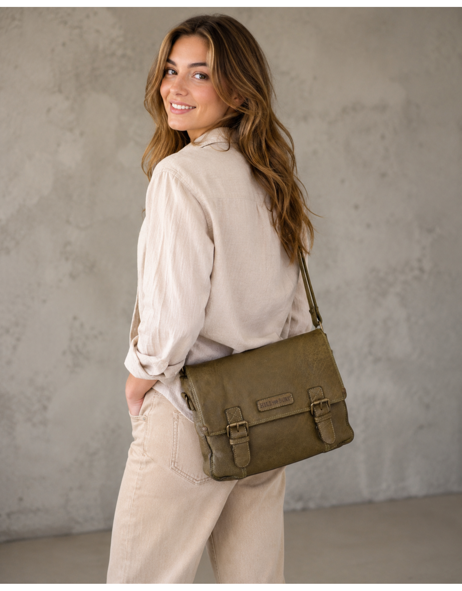 HillBurry Leather Shoulder bags  Leather crossbody bags - HillBurry Leather School bag Washed Leather (green)