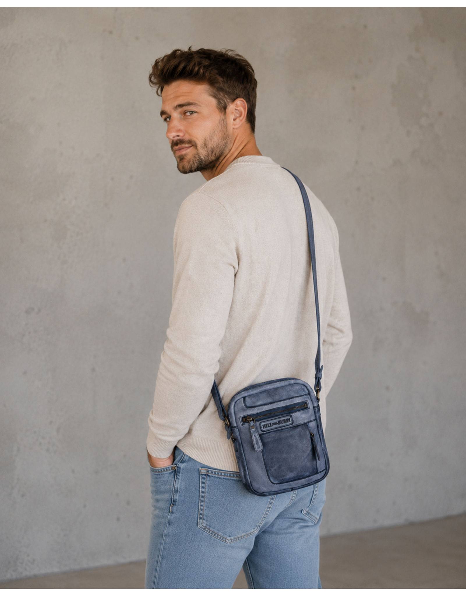 HillBurry Leren schoudertassen Leren crossbody tassen - Hillburry Crossbody Gewassen Leer Kangaroo Blue