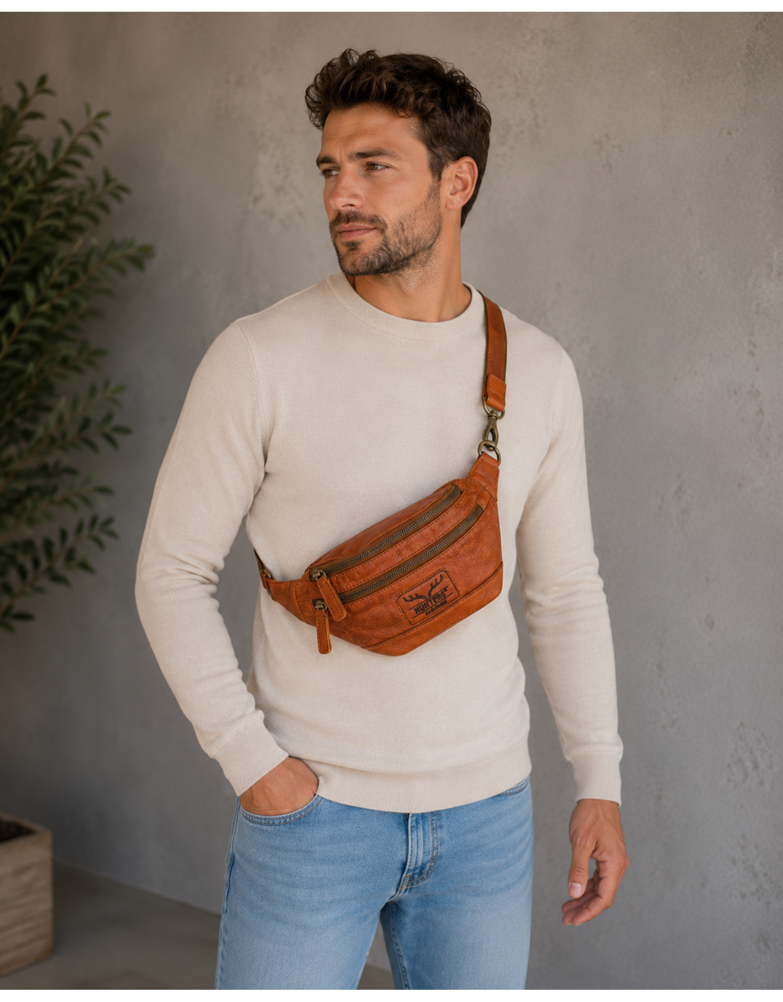 Hunters Leather bags - Hunters Leather Fanny pack washed leather cognac
