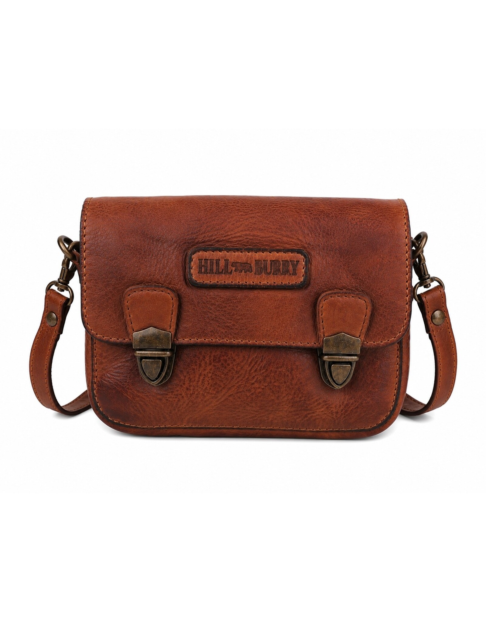 HillBurry Leren tassen - HillBurry Schoudertas-Riemtas gewassen leer cognac