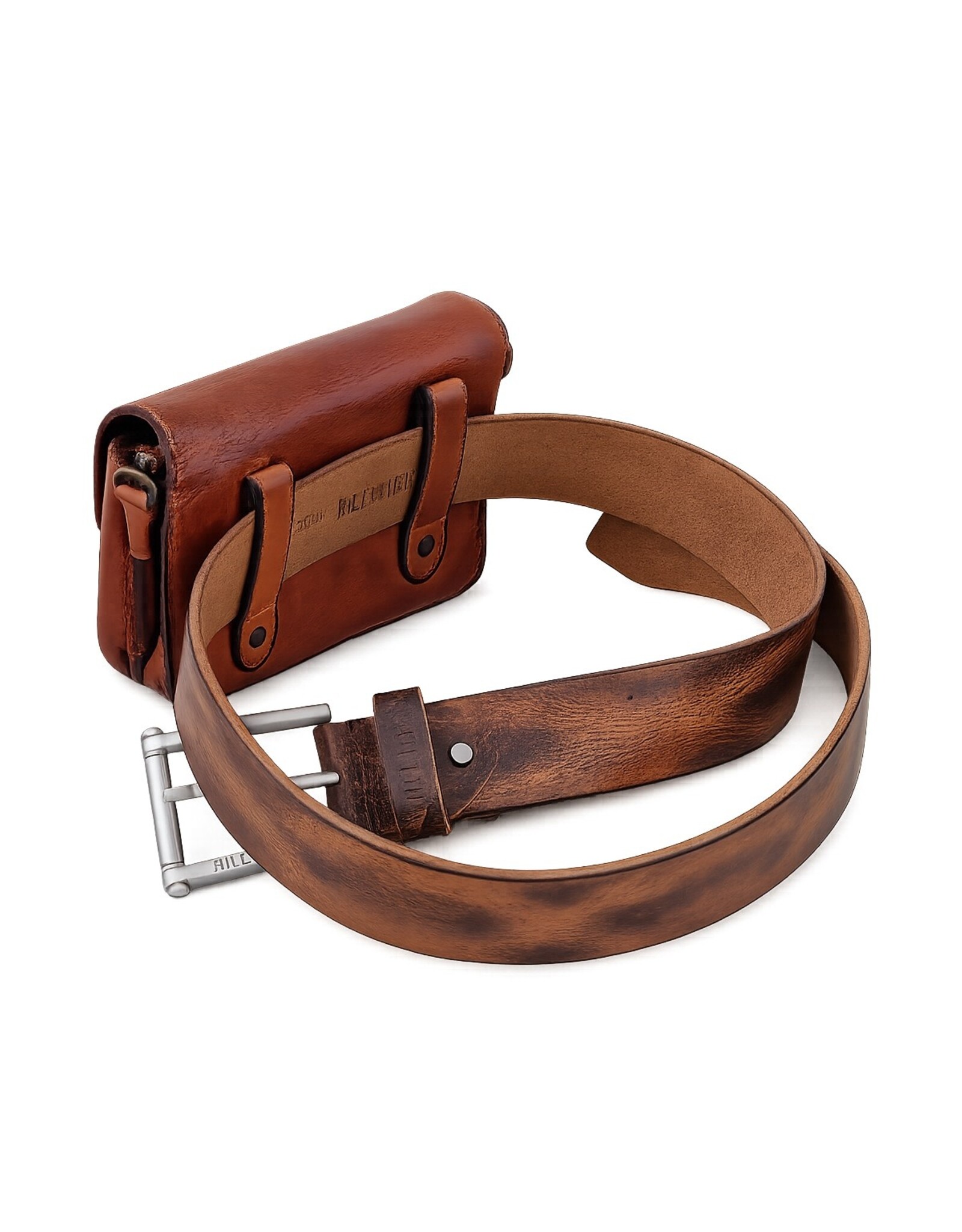 HillBurry Leren tassen - HillBurry Schoudertas-Riemtas gewassen leer cognac