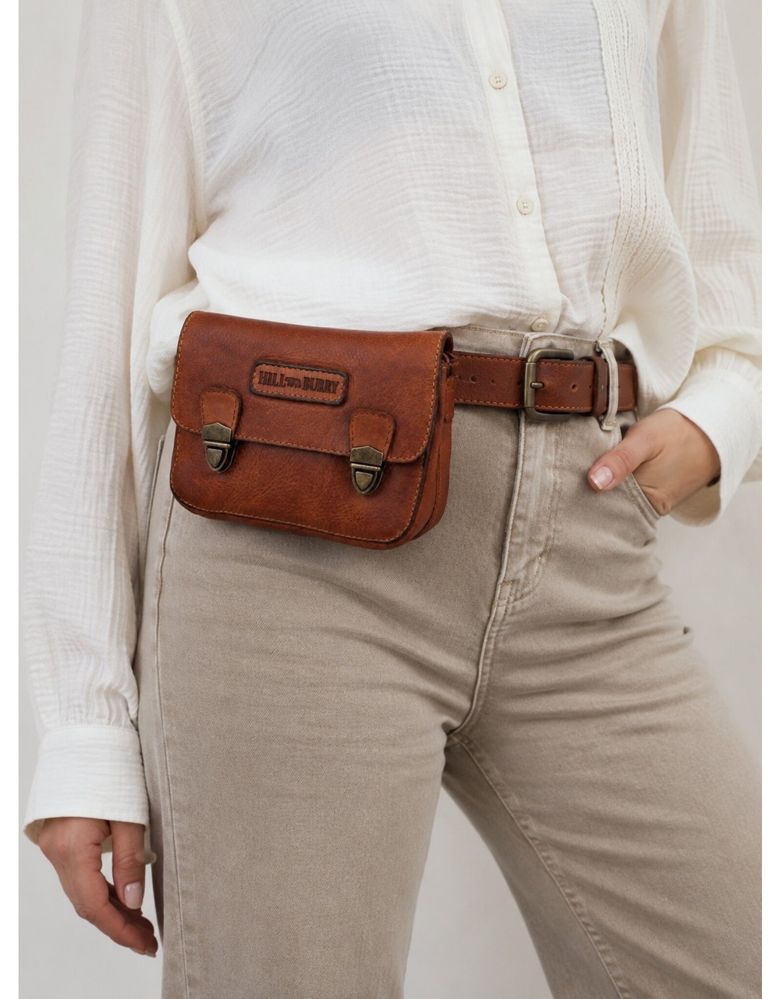 HillBurry Leren tassen - HillBurry Schoudertas-Riemtas gewassen leer cognac