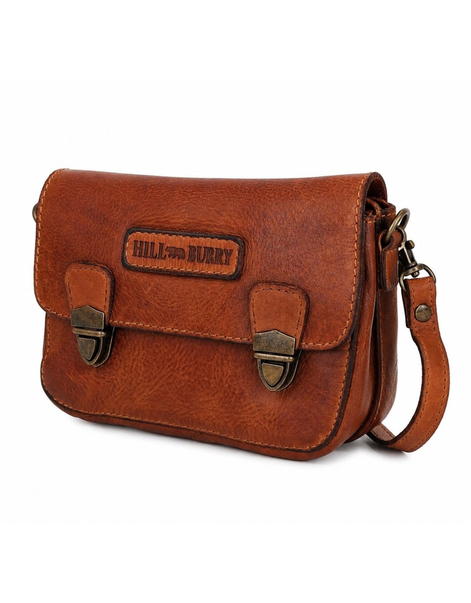 HillBurry Leren tassen - HillBurry Schoudertas-Riemtas gewassen leer cognac