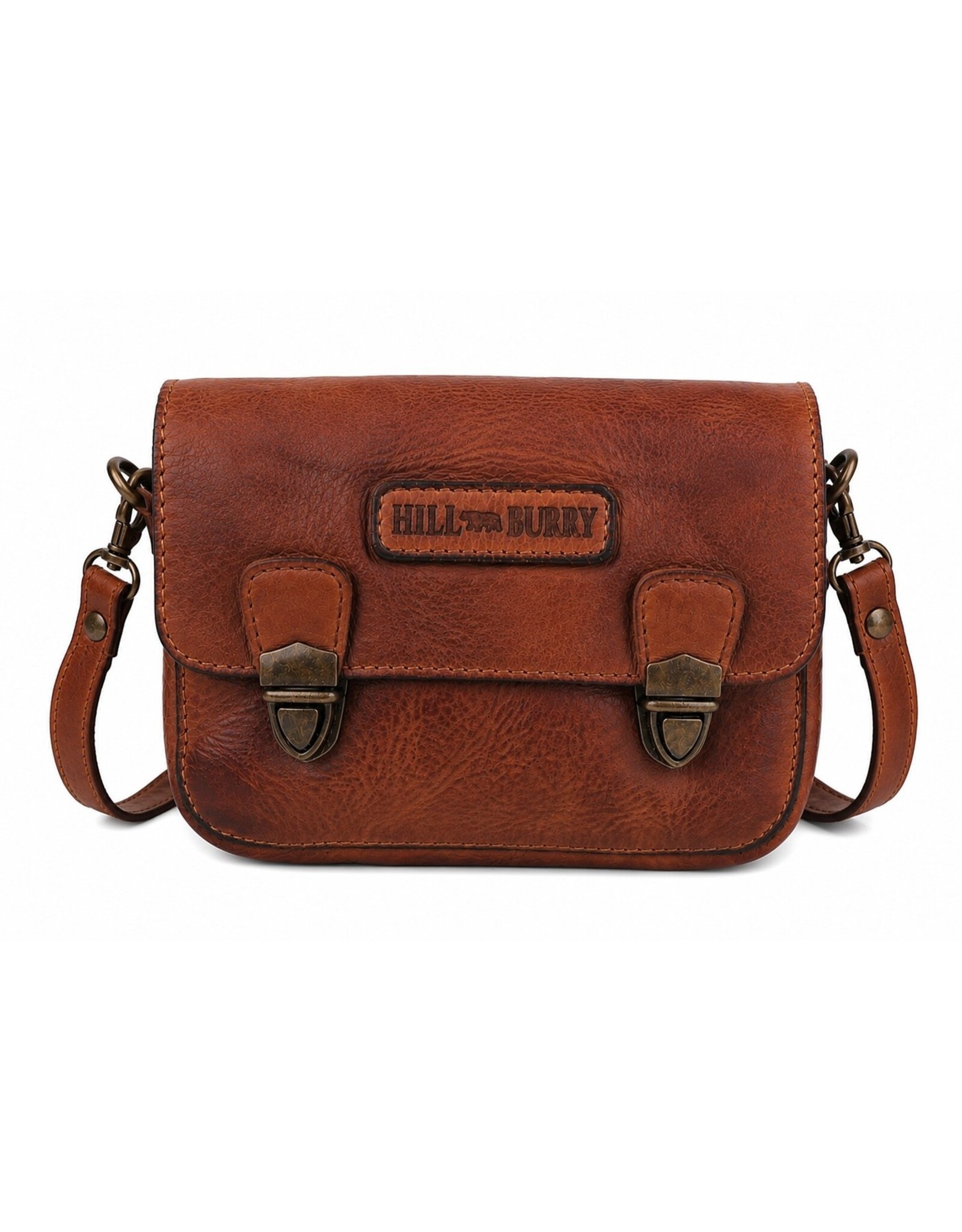 HillBurry Leren tassen - HillBurry Schoudertas-Riemtas gewassen leer cognac