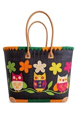 Trukado Fashion bags - Wicker Basket – Beach Bag with Owls & Flowers XL