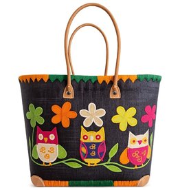 Trukado Wicker Basket – Beach Bag with Owls & Flowers XL