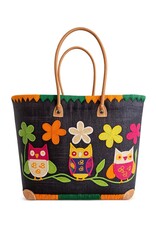 Trukado Fashion bags - Wicker Basket – Beach Bag with Owls & Flowers L