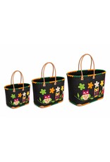 Trukado Modieus - Rieten Mand - Strand Tas met Uiltjes & Bloemen L