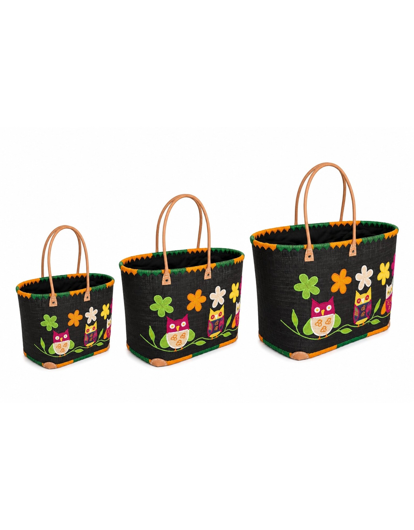 Trukado Modieus - Rieten Mand - Strand Tas met Uiltjes & Bloemen L