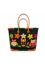 Trukado Fashion bags - Wicker Basket – Beach Bag with Owls & Flowers L