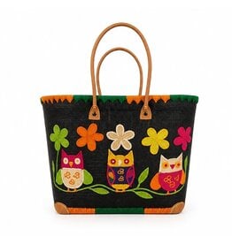 Trukado Wicker Basket – Beach Bag with Owls & Flowers L
