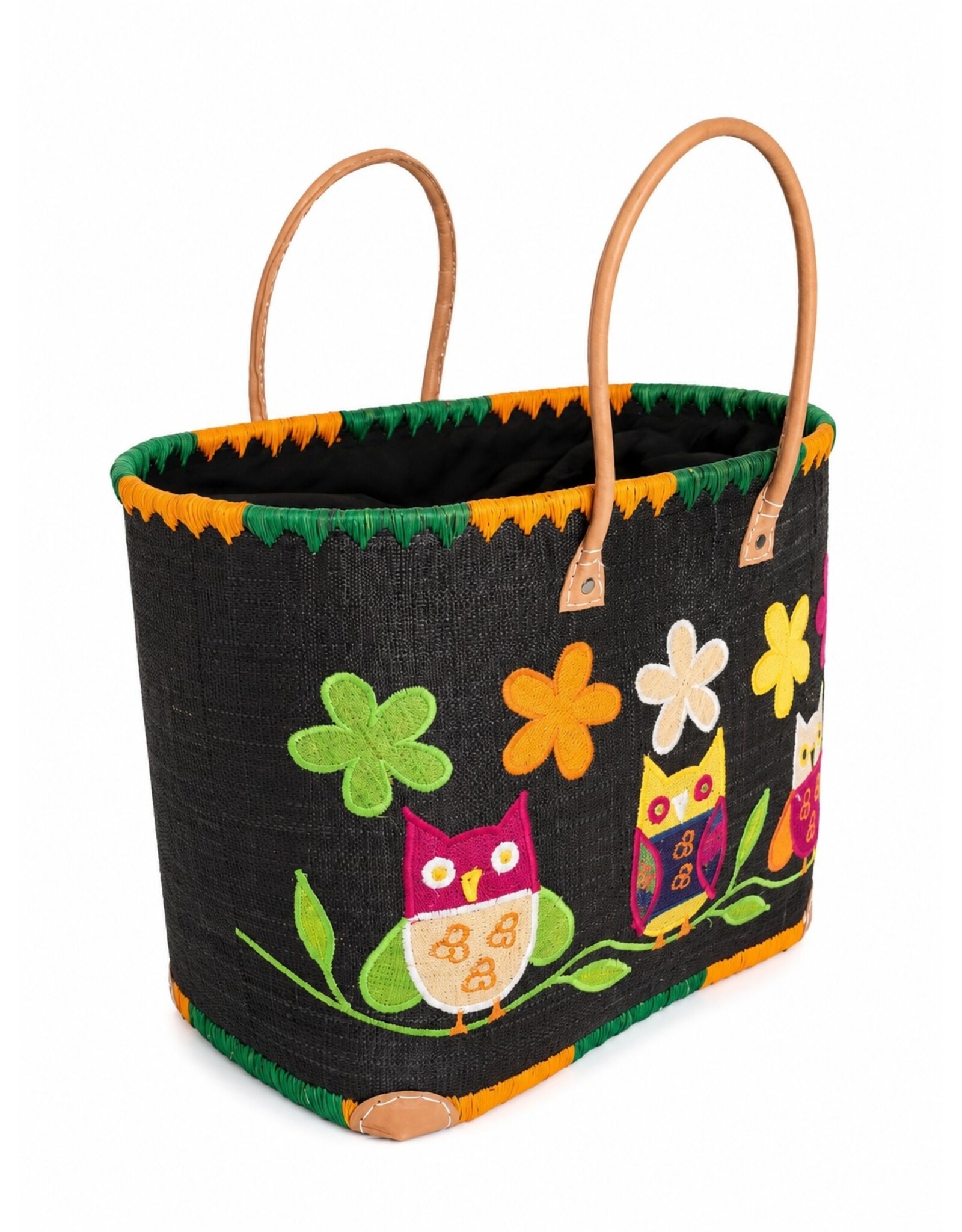 Trukado Fashion bags - Wicker Basket – Beach Bag with Owls & Flowers M