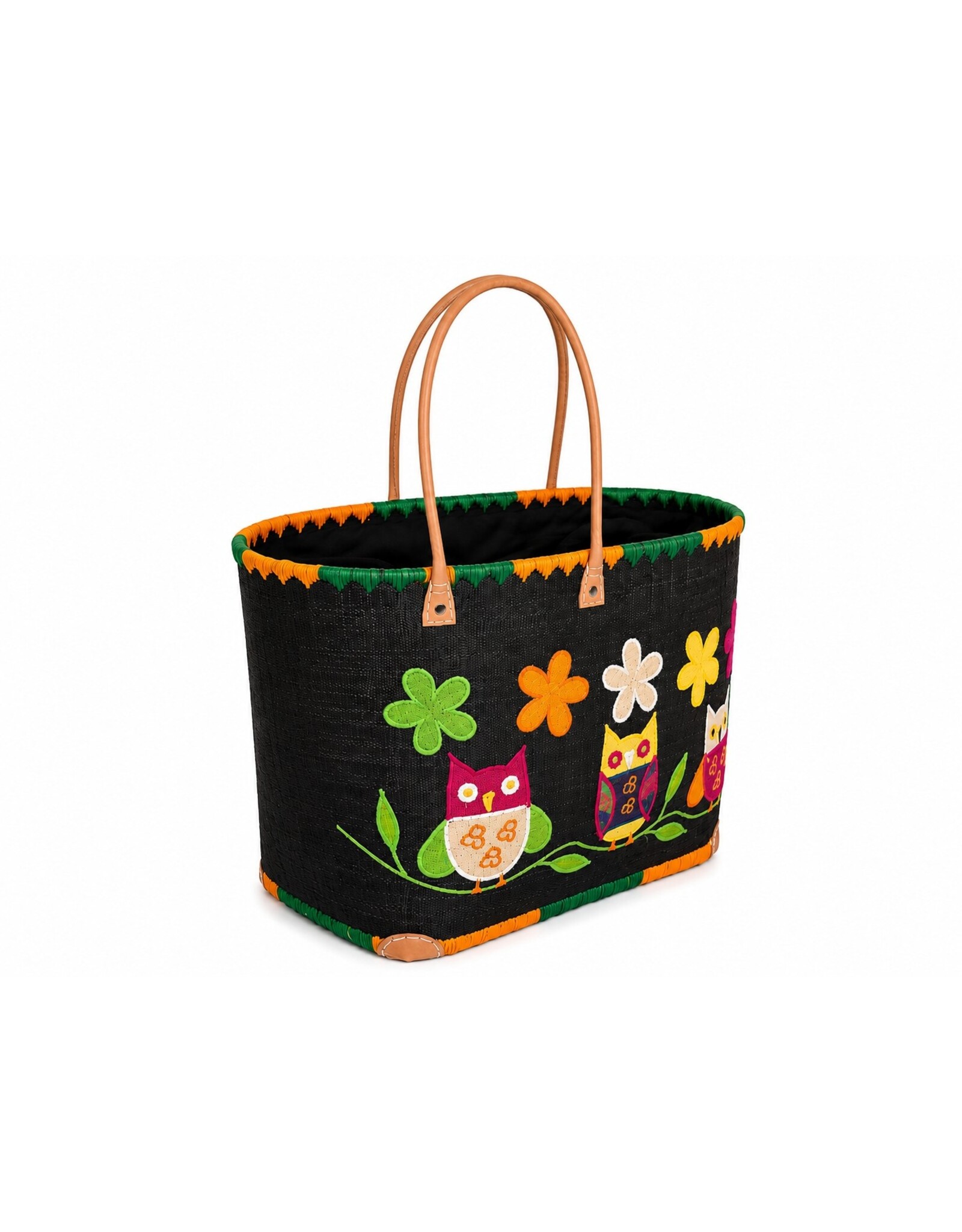 Trukado Fashion bags - Wicker Basket – Beach Bag with Owls & Flowers M