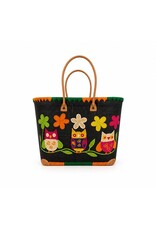 Trukado Modieus - Rieten Mand - Strand Tas met Uiltjes & Bloemen M