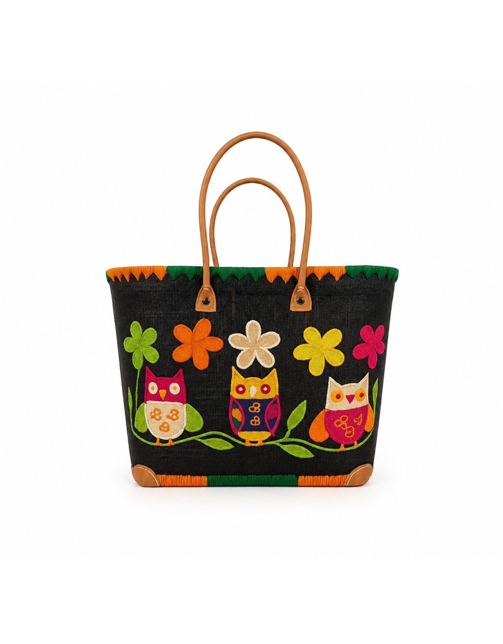 Trukado Modieus - Rieten Mand - Strand Tas met Uiltjes & Bloemen M