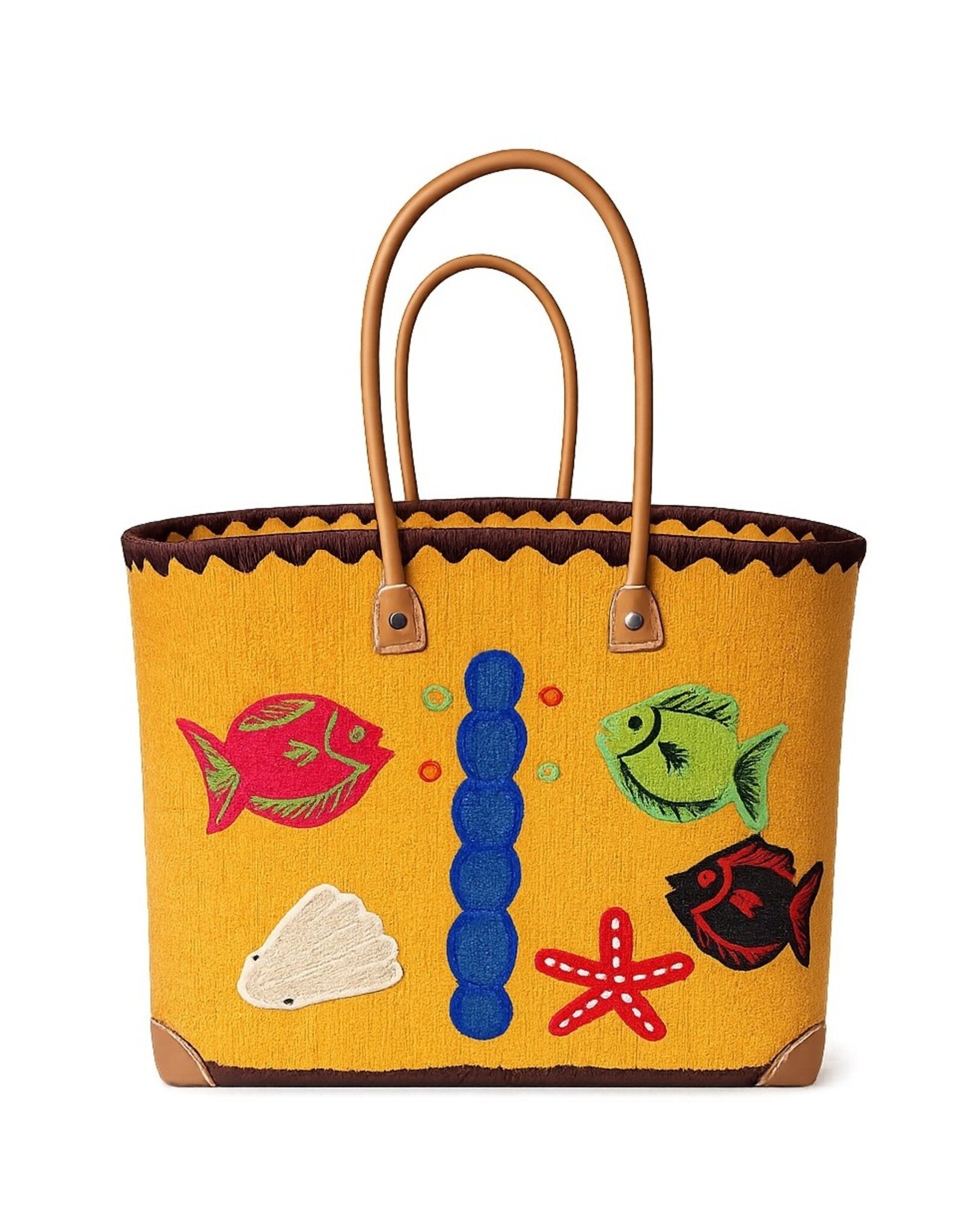Trukado Fashion bags - Wicker Basket – Beach Bag with Fishes M