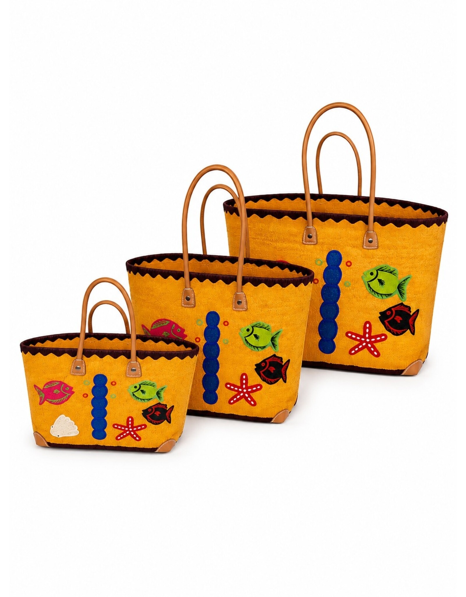 Trukado Modieus - Rieten Mand - Rieten Mand - Strand Tas met Vissen L