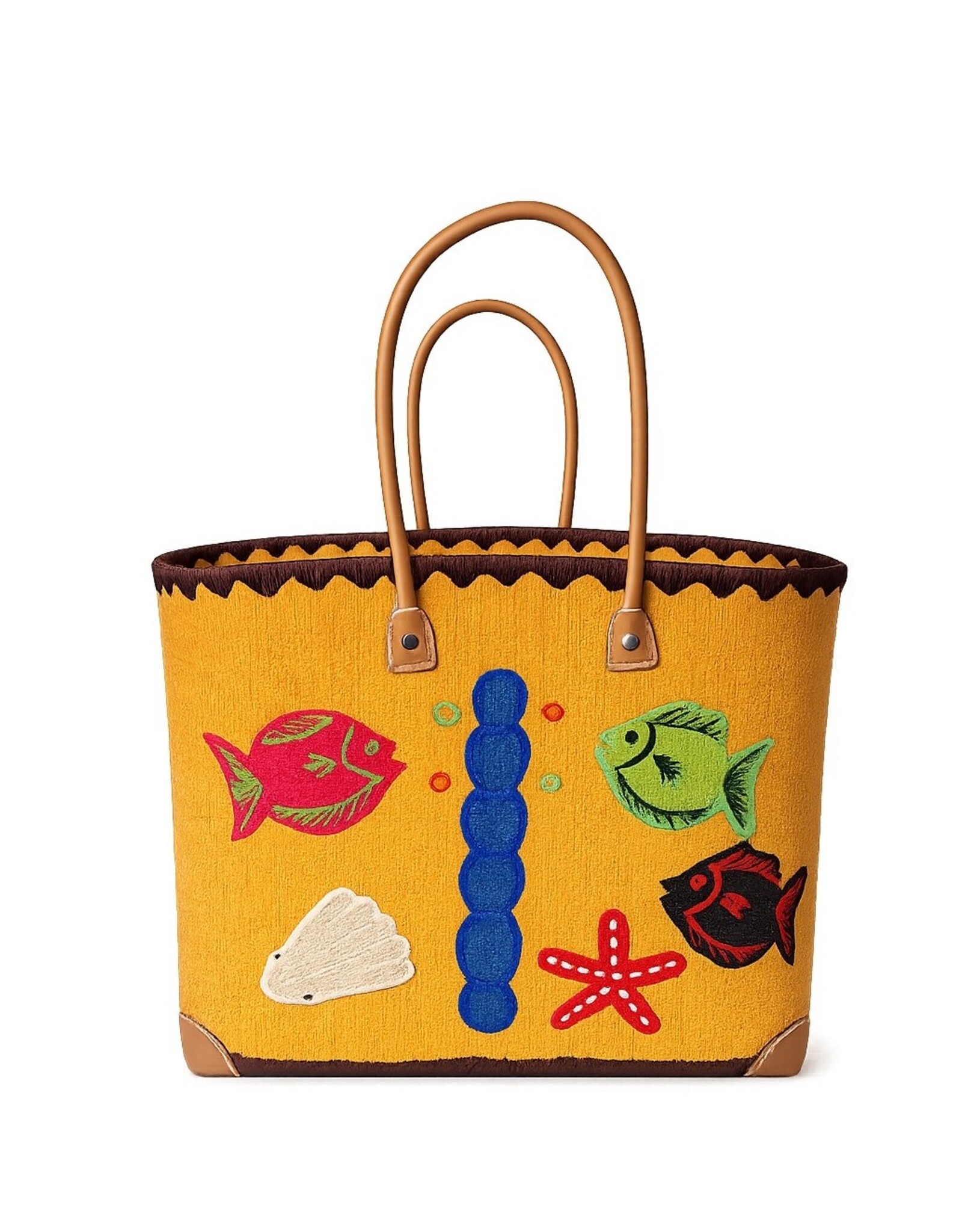Trukado Modieus - Rieten Mand - Rieten Mand - Strand Tas met Vissen M