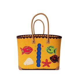 Trukado Rieten Mand - Strand Tas met Vissen M